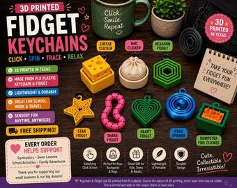 Fidget Keychain – 3D Printed Sensory Keychains Clickers, Spinners & Quiet Fidgets Backpack, Purse  Keychain Accessories