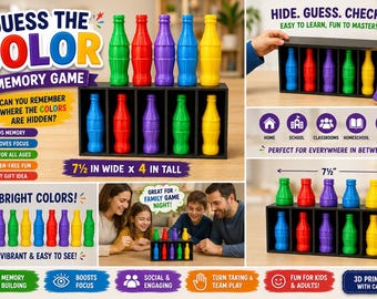Guess the Color Memory Game | 3D Printed Family Game | Screen-Free Learning Toy | Homeschool & Classroom Activity | Memory Matching Game