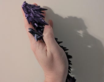 Sugarplum Spark Dragon | Wingless Spineclever Dragon | Black Purple Fantasy Collectible