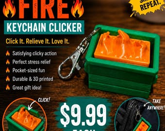 Dumpster Fire Keychain Clicker | 3D Printed Fidget Toy, Stress Relief, Desk Accessory