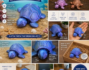 Cute Turtle keychain Toy | 3D Printed Ocean Animal |  Desk Pet | Sensory Toy | Aquarium Inspired Decor | Gift for Kid