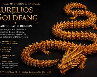 Aurelios Goldfang 44 Inch Dragon | Giant Gold Articulated Dragon | Legendary Collector Piece