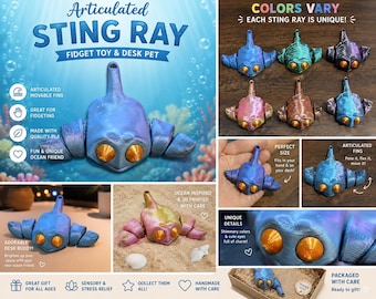 Cute Articulated Sting Ray Fidget Toy | 3D Printed Ocean Animal | Flexible Desk Pet | Sensory Toy | Aquarium Inspired Decor | Gift for Kids