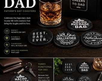 3D Printed Funny Dad Coasters | Barbecue Gift for Dad | Outdoor Kitchen Decor