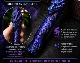 Dragon Sword | 3D Printed Fantasy Sword | Dragon Lover Gift | Cosplay Prop | Silk Filament Dragon Decor | Unique Handmade Gift