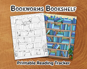 Bookworms Bookshelf / Pequeña biblioteca / Rastreador de lectura / Descarga imprimible / Descarga digital / Planificador / Bullet Journal