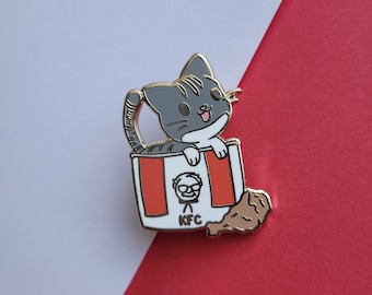 Fast Food Cat Hard Enamel Pin | Chicken