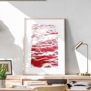 Kunstdruck. Wellen. Rot. A2. Siebdruck. Poster. Abstrakte Kunst. Wanddeco. Handgemacht. Zeitgenössisch. Einfarbig.