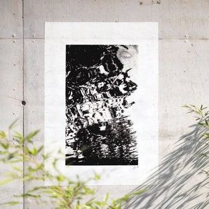 Kunstdruck. Abstrakter Siebdruck A2. Schwarz Weiß. Großes Plakat. Wasser Reflexion. Zeitgenössischer. Naturmotiv.