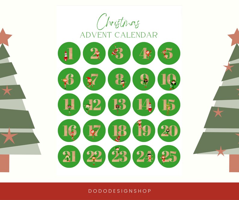 PRINTABLE Advent Calendar Three Colour Printable Christmas Advent