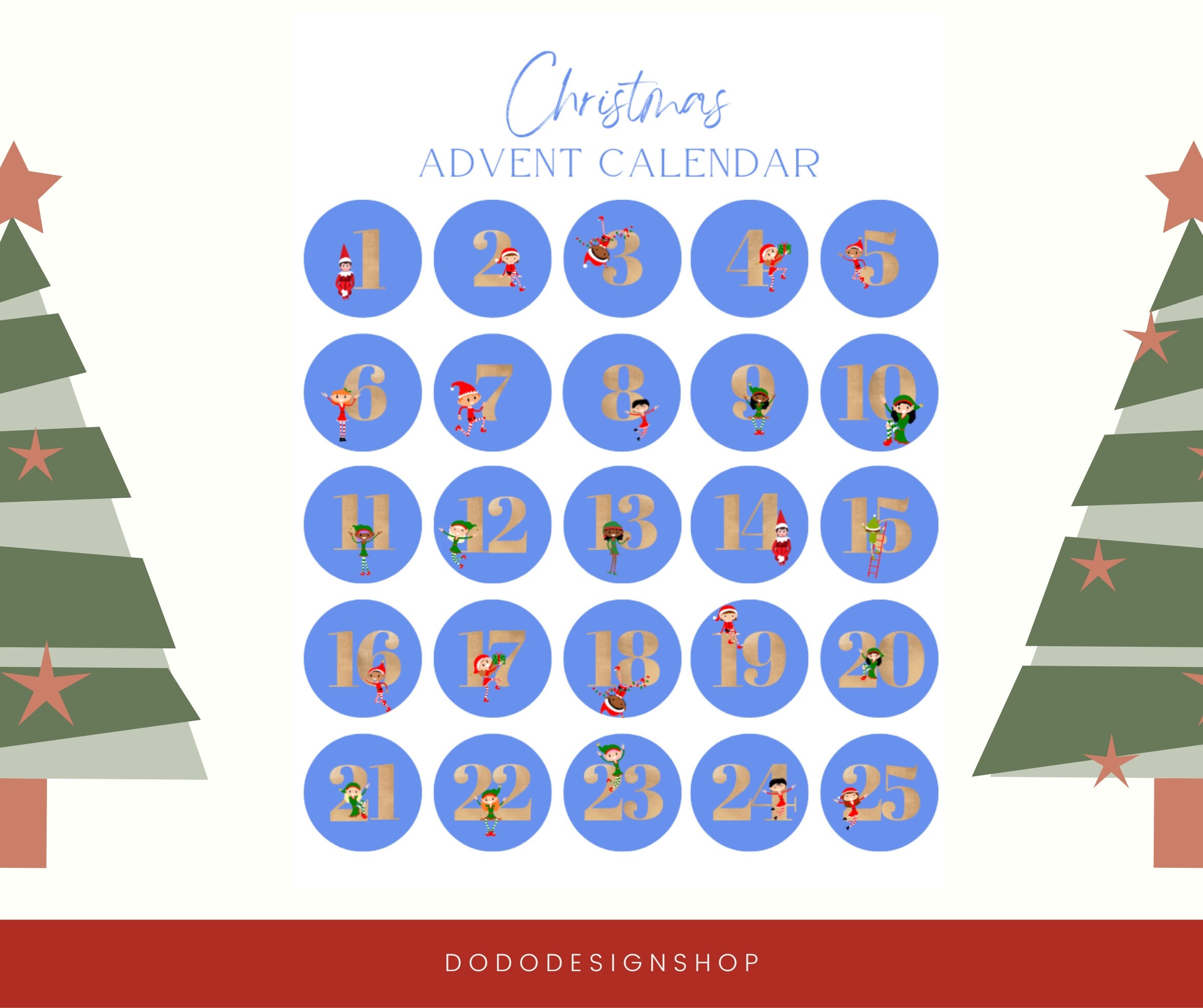 PRINTABLE Advent Calendar Three Colour Printable Christmas Advent Calendar With Elfs. Etsy