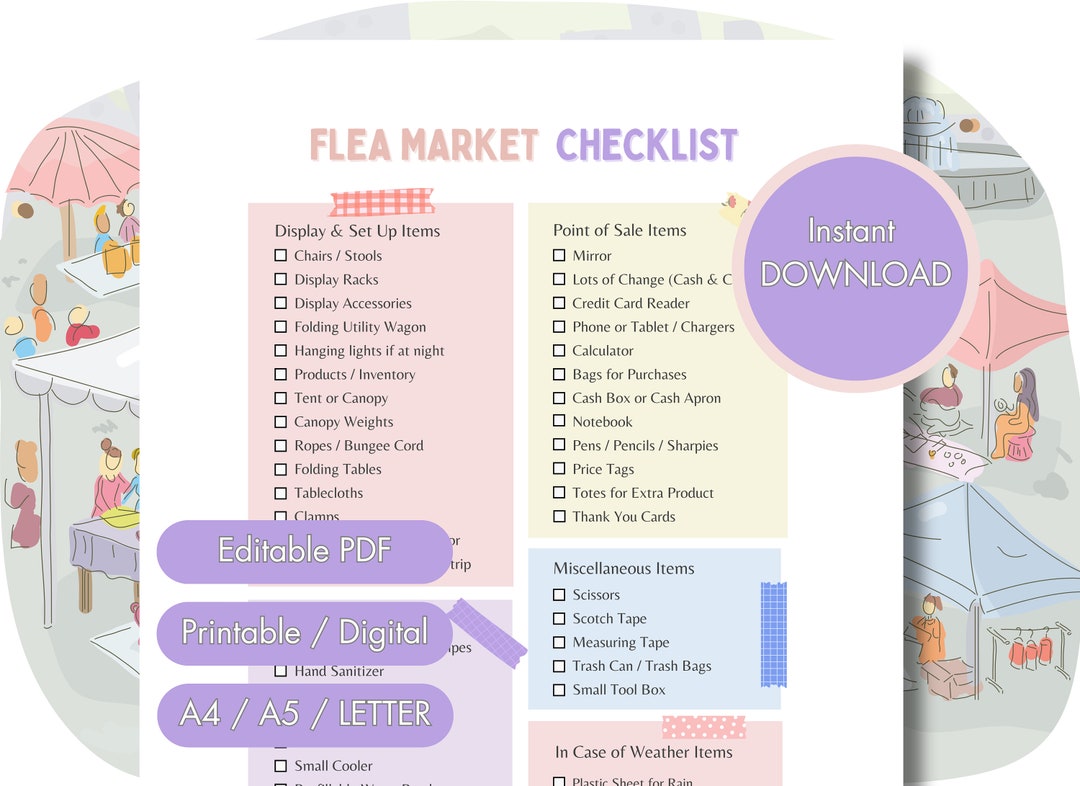 Flea Market Checklist Printable Market Checklist Vendor - Etsy