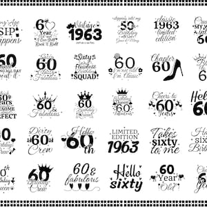 60e verjaardag SVG, 60e SVG, oude nummer 60 SVG, 60e gesneden bestand voor Cricut, 60e verjaardagscadeaus, 60e verjaardag PNG, zestig SVG, PNG, DXF