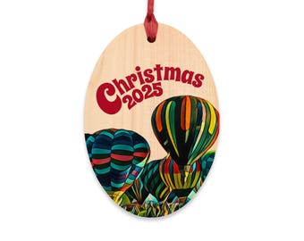 Wooden Ornaments - Hot Air Balloon Christmas Decoration with Magnet, Holiday Ornament, Christmas Decor, Wooden Magnet, 2025 Ornament