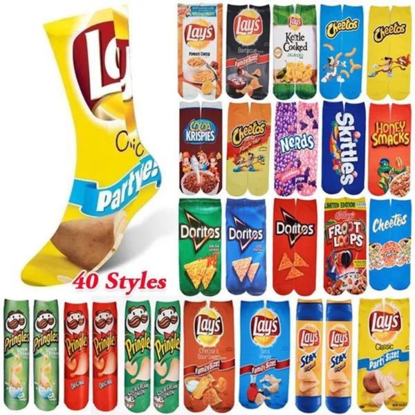 Unisex Art Socks Interesting Men And Women Printed Potato Chips Knee High Socks Pure Cotton Art Men's Long Socks 40 Styles