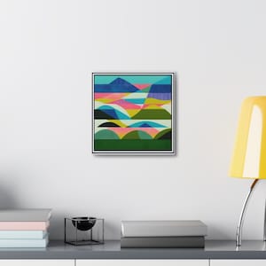 Geometric needlepoint Landscape print, Abstract art print, needlepoint home decor, landscape artwork PRINT, Hanging Wall Art, Hanging Decor