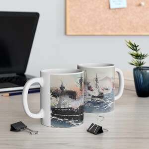 Taza de batalla naval Ogata Gekko: taza de café con arte bélico japonés histórico, regalo único para amantes de la historia