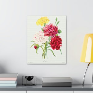 Carnation Illustration Floral art print, Botanical Home decor, Hanging Wall art Flower Canvas, Pierre-Joseph Redoute, elegant accent artwork