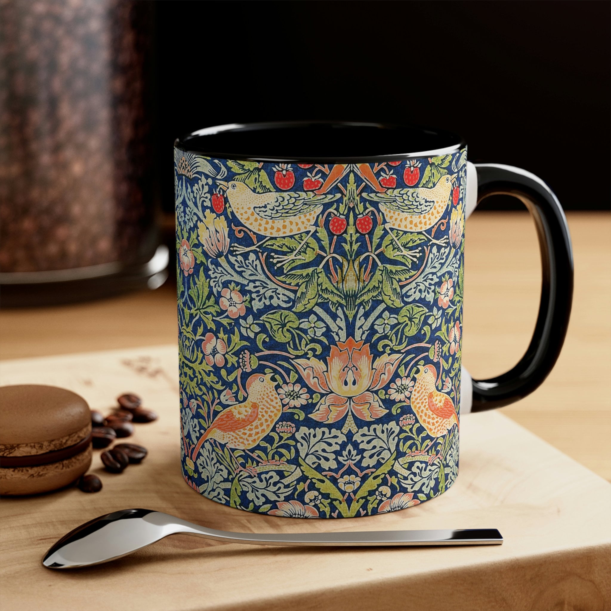 Portmeirion Strawberry Thief Mug - 0.35L Fine Bone China, Red, Dishwasher Safe
