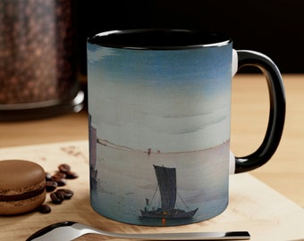 Japanese landscapes and seascapes art prints, Nautical Coastal Sea Port Mug, Ocean Boat Lover gift Ohara Koson gift mug. reader's gift mug