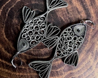 Handmade Quilled Paper Fish Earrings: Lightweight Brass Dangles