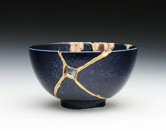 Blue Kintsugi Bowl, Blue Kintsugi Bowl, 10th Anniversary Gift, Key Bowl, 6th Anniversary Gift, Sympathy Gift, Get Well Gift, I Am Enough