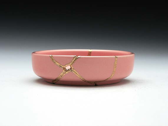 Pink Kintsugi Bowl, Japanese Pottery, Wabi Sabi Decor