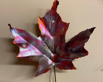 Copper Sugar Maple Leaf Handmade Autumn Decoration Thanksgiving Decor Wall Centerpiece Fall Colored Copper Maple Leaf