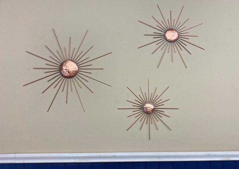 Starburst Hand Hammered Copper Wall Art Set of 3 Wall Hanging Bedroom