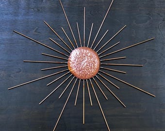 Sunburst Hand Hammered Copper Wall Decor 7th Anniversary Gift Housewarming Metal Wall Art for Home Decoration Office Patio Accent Outdoor