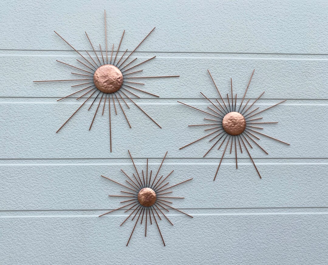 Starburst Hand Hammered Copper Wall Art Set of 3 Wall Hanging Bedroom