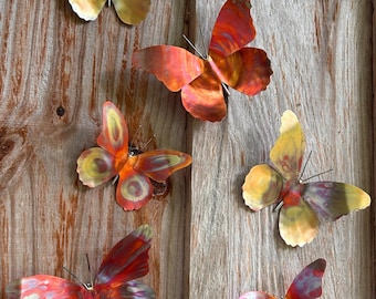 Copper Butterfly Wall Decor Set Copper Butterfly Wall Art Outside Handmade Metal Springtime Wall Decor Flame Painted Butterfly Set for Patio