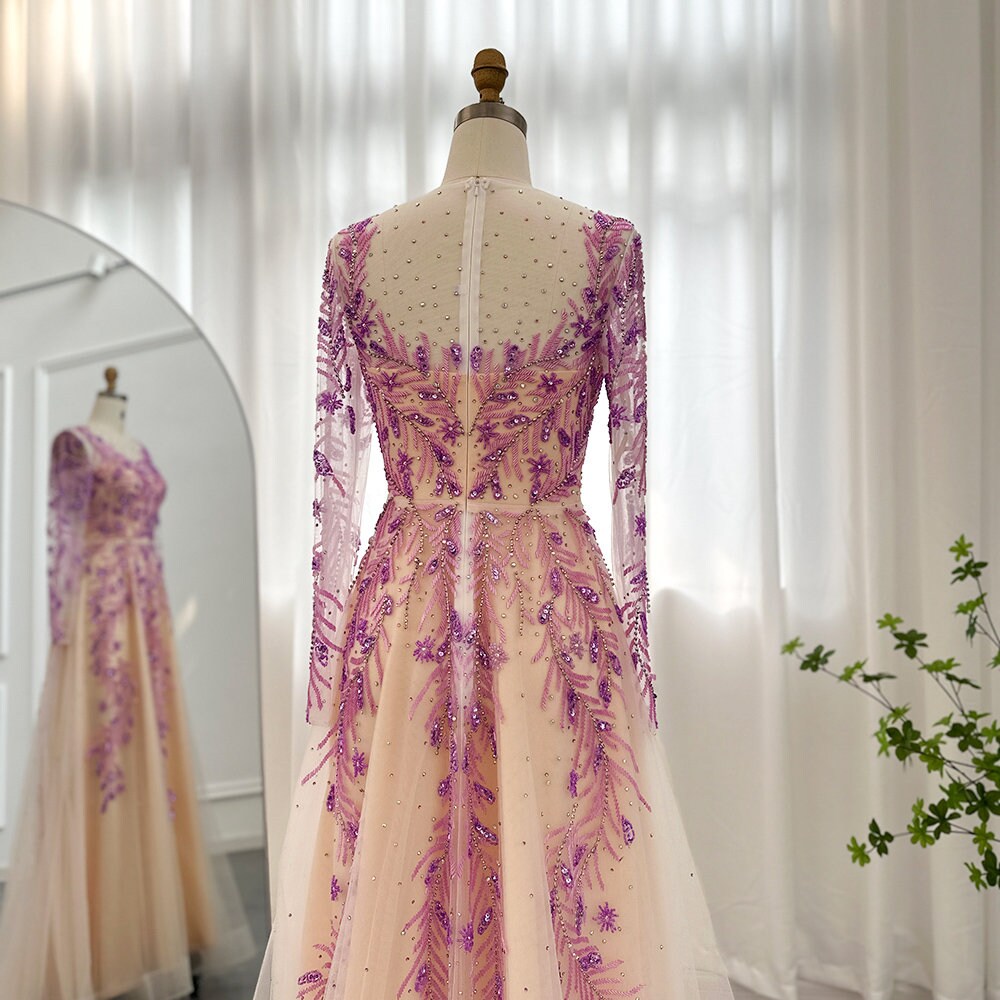 Elegant Lilac A-line Split Long Evening Dresses With Lace main image 1