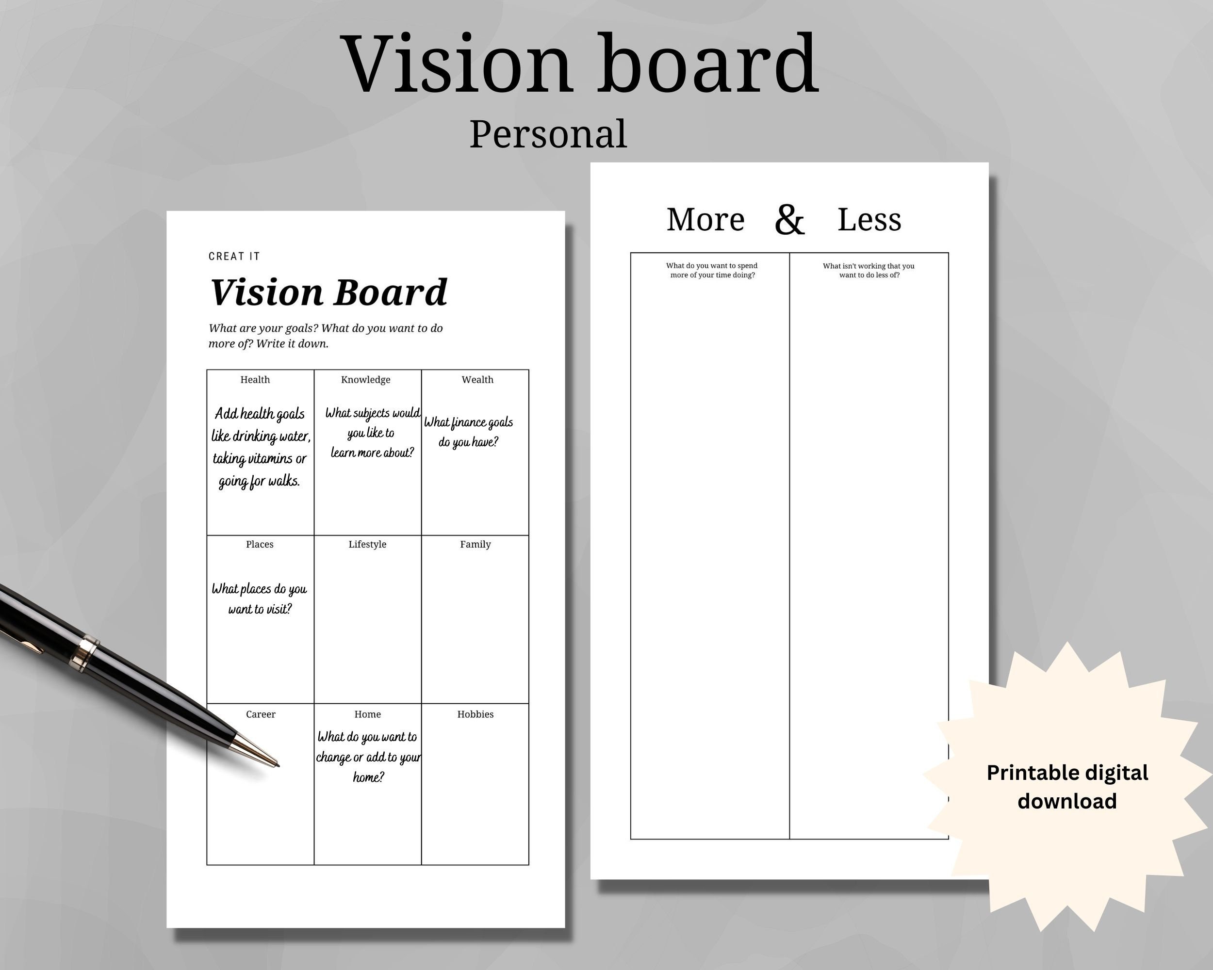 PR240 - The Vision Board V2 - Printable Insert – My Minimal Planner