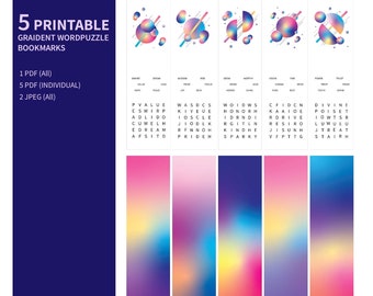 SET DI SEGNALIBRI STAMPABILI - Gradient Word Puzzle Design