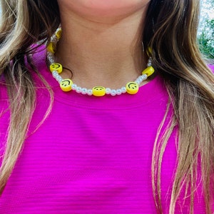 Pearl + smiley face choker