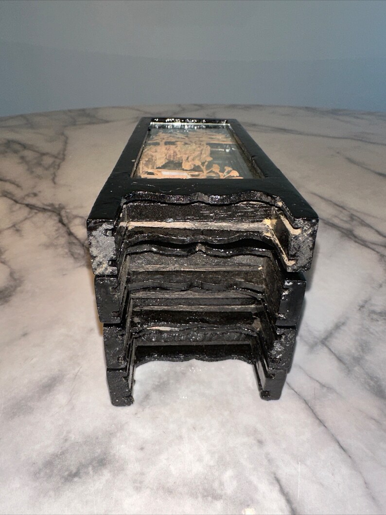 VINTAGE Asian 4 Panel Folding Table Screen Hand Carved Cork Etsy