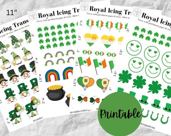 St. Patrick's Day Royal icing Transfer Sheet, Digital Download, Printable Transfer Sheet, Clover, St. Paddy, Cookie Decorating, Cake