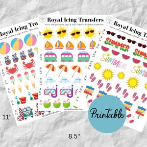 Summer Fun Royal Icing Transfers, Beach Transfers, Fun in the Sun, Icing Transfers, Cake Decorating, Digital Download, Instant Download