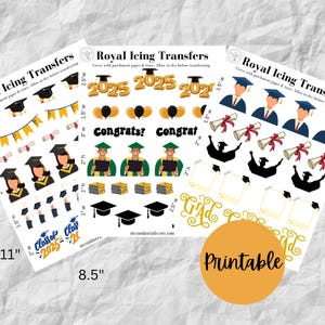 Hojas de transferencia de glaseado real para graduación, transferencias para graduados, diploma, descarga digital, transferencia imprimible, birretes de graduación, ¡Feliz graduación!