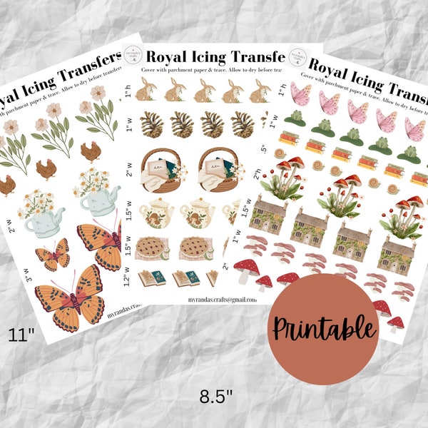 Cottagecore, Royal Icing Transfers, Baby Shower, Mushrooms, Cottage, Forest, Baby Shower Transfers, Butterfly, Picnic, Digital Download