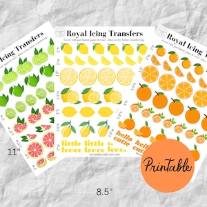 Hello Cutie, Royal Icing Transfers, Citrus Fruits, Orange, Lemon, Limes, Grapefruit, Baby Shower Transfers, Little Lemon, Digital Download