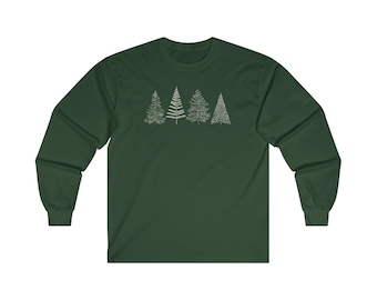 Evergreen Trees Minimalist Festive Holiday Ultra Cotton Long Sleeve Tee