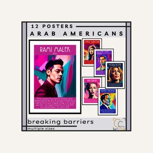 Carteles del Mes de la Herencia Árabe: Árabes estadounidenses famosos en la historia, líderes, atletas, científicos, actores y autores árabes inspiradores.
