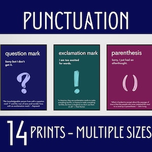 Punctuation Posters, Punctuation Prints, Middle School Punctuation, English Classroom Decor, English Teacher Gift, Elementary Classroom