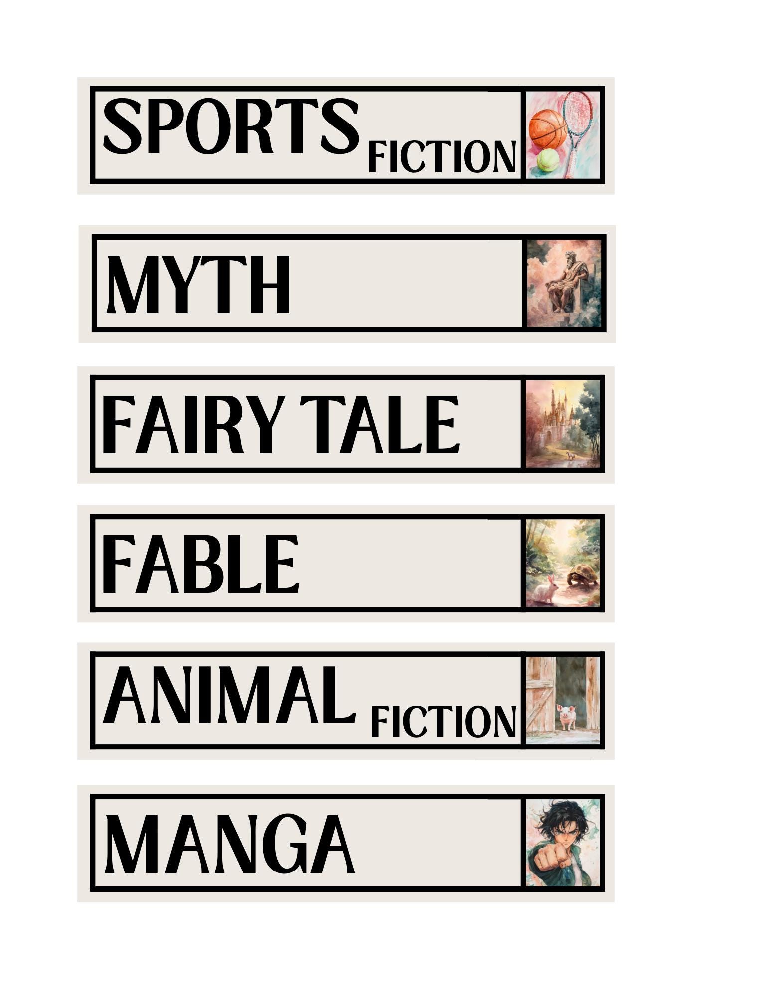 Literary Genres Labels: Classroom Library Classification Labels Novel ...