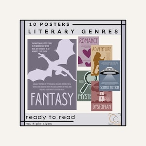 Literary Genres Posters: Boho Middle School English Classroom Decor Popular Books and Novels Library Categories