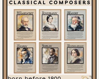 Classical Composers Poster Bundle Music Classroom Decor Famous Diverse Musicians Music Bulletin Board Classical Music Lover Gift Teacher Art