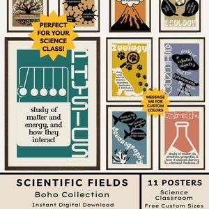 Plakaty z dziedzin naukowych: Plakat z lekcji przyrody dla szkoły średniej Fizyka Chemia Biologia Nauki dla szkoły średniej
