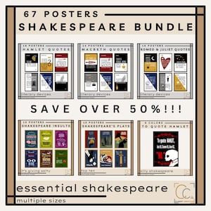 Paquete de carteles de Shakespeare Decoración para aulas de inglés de secundaria Impresiones de Shakespeare Galería de arte de pared Macbeth Hamlet Romeo y Julieta